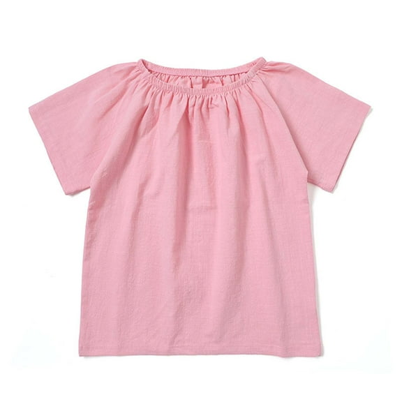 Hauaitttt Summer Clothing Baby Girls' Round Neck Plain Color and Linen T Shirt with Pure Texture Comfortable and Breathable Short Sleeved T Shirt Girl Clothes 7 Teen Girls Top Little Girls under