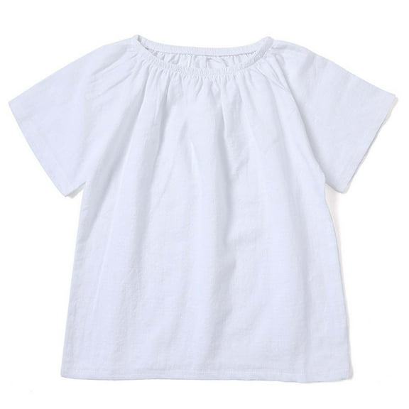 Hauaitttt Summer Clothing Baby Girls' Round Neck Plain Color and Linen T Shirt with Pure Texture Comfortable and Breathable Short Sleeved T Shirt Girls Weekend Tops Teen Girl Tees Kids Tee Shirts