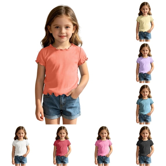 Hauaitttt Summer Girl's Cute and Short Sleeve Ice Silk for Warm Weather 5t Girl Clothes Shirts Kids Toddler Girl Shirt Cw The 1 Shirt Long Sleeve Undershirt Women Junior Size Clothes for Girl Long