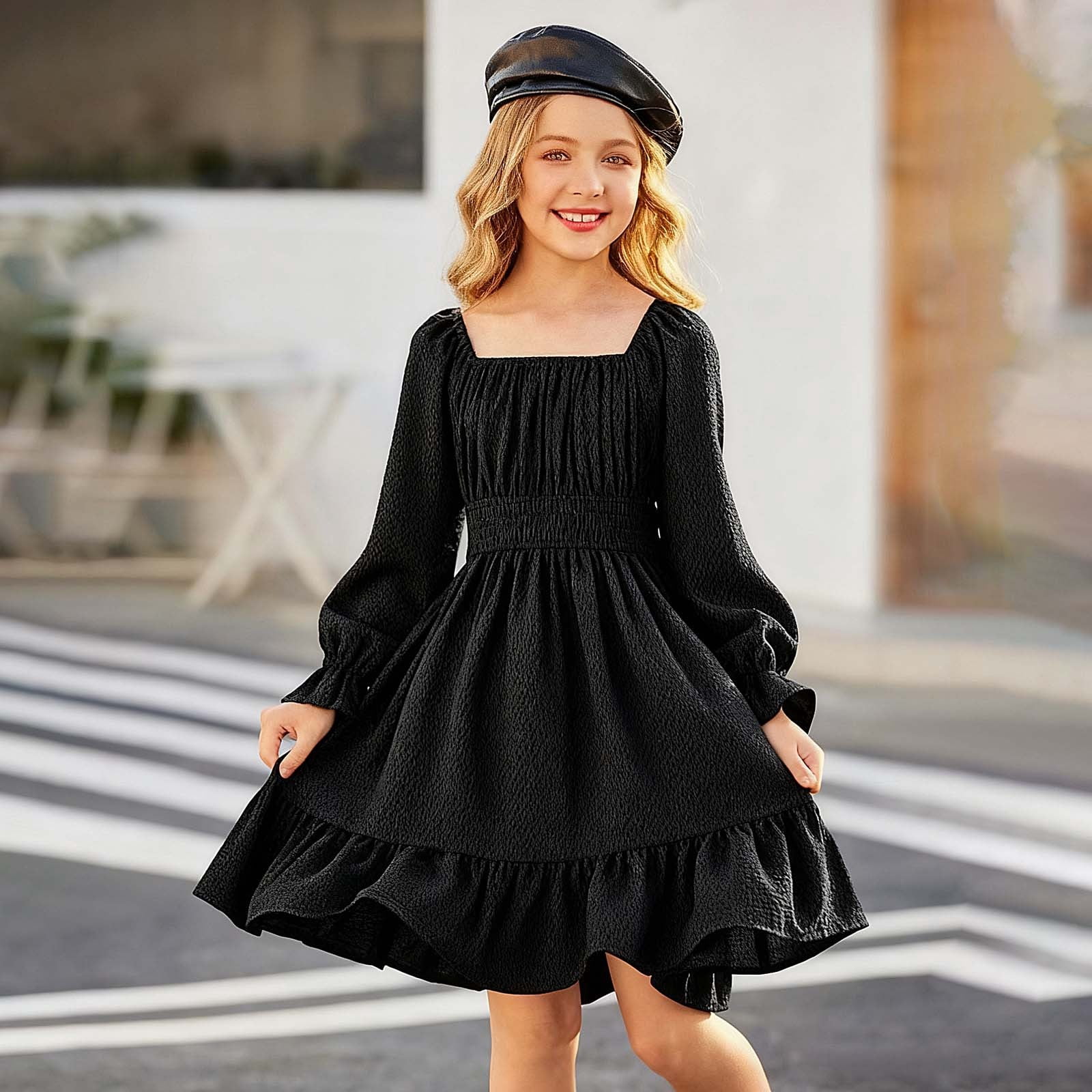 ruffle neck flutter sleeve a line dress Hauaitttt Summer Girls Square with Elegant Flared Long Gown for and Party Wear Teal Toddler Dress Little Girls Size:US 26W Womens Dresses collection:maxi-dresses T232058 Romantic Tulle Boho