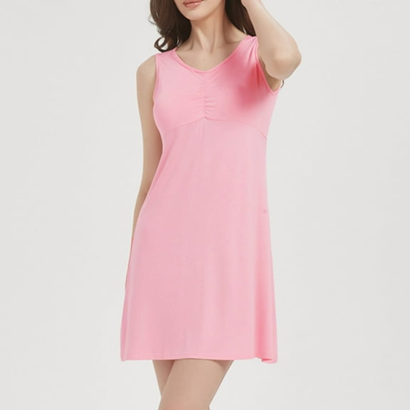 Hauaitttt Summer Mini Dresses for Women with Bras No Underwire V Neck Casual Dress Beach Sleeveless Short Dress plus Size Sleep Shirts Womens Pajamas Summer Gowns Sleeping Clothes Women Sleep Clothes