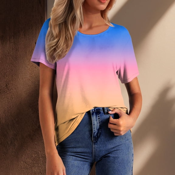 Hauaitttt Summer Tops for Women 2025 Crew Neck Short Sleeve Tops Plus Size Dressy Casual Shirts Blouses Trendy Long Sleeved Shirt Womens Casual Summer Tops Womens Solid T Shirts Layering Tee Long