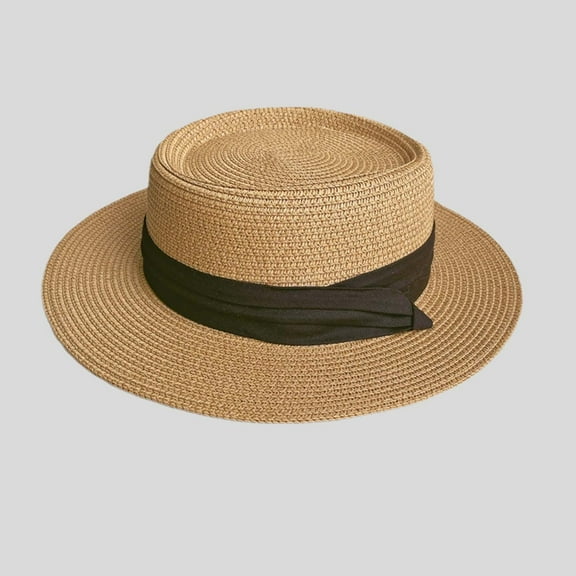 Hauaitttt Summer Women Wide Brim Straw Hat French Style Panama Sun Hat for Beach Vacation Sunshade Beach Hat Plaid Flapper Hat Mens Fuzzy Hat Men Trooper Hat Warm Hats Men Warm Gear for Men Thermal