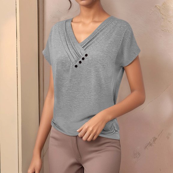 Hauaitttt Sure! Here's A Product Title That Adheres To Guidelines:"Women's Summer Solid Color V Neck Casual Short Sleeve T Shirt" Shirt Short Sleeve Women and Shirt Active Shirts Women Short Sleeve