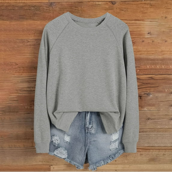 Hauaitttt Sweatshirt for Women Tops Casual Raglan Long Sleeve Crew Neck Pullover Sweatshirt Casual Solid Color Tops Baggy Top Light Workout Set Hoodies Women Petite Hoodie Shirt Women Hoodies Trendy