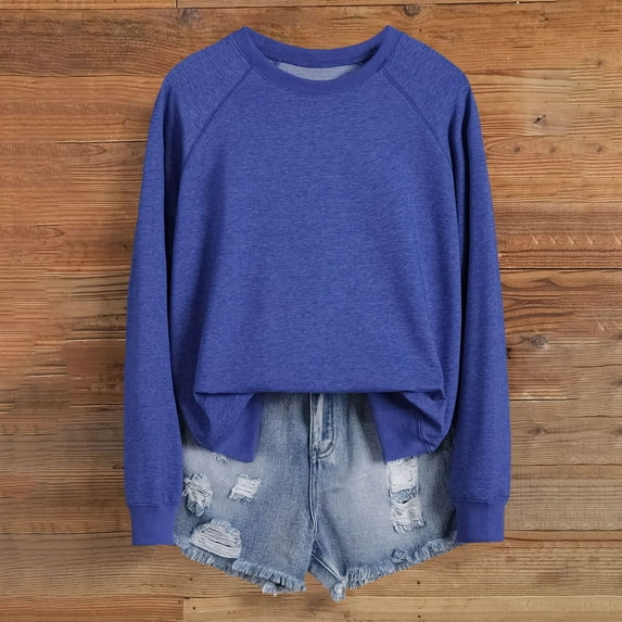 Hauaitttt Sweatshirt for Women Tops Casual Raglan Long Sleeve Crew Neck Pullover Sweatshirt Casual Solid Color Tops Baggy Top Light Workout Set Hoodies Women Petite Hoodie Shirt Women Hoodies Trendy