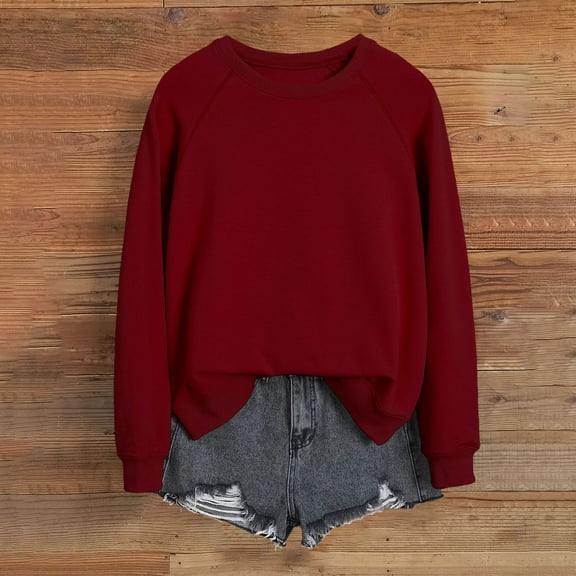 Hauaitttt Sweatshirt for Women Tops Casual Raglan Long Sleeve Crew Neck Pullover Sweatshirt Casual Solid Color Tops Baggy Top Light Workout Set Hoodies Women Petite Hoodie Shirt Women Hoodies Trendy