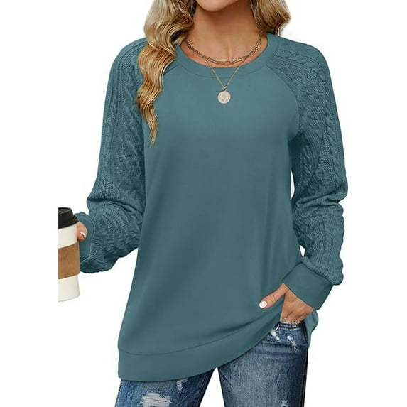 Hauaitttt Sweatshirts for Women Crewneck Knit Sleeve Sweaters Lightweight Fashion Blouse Weightlifting Long Sleeve Shirts Long Sleeve Fitted Short Sleeve Shirts for Women Long Exercise Shirts Women