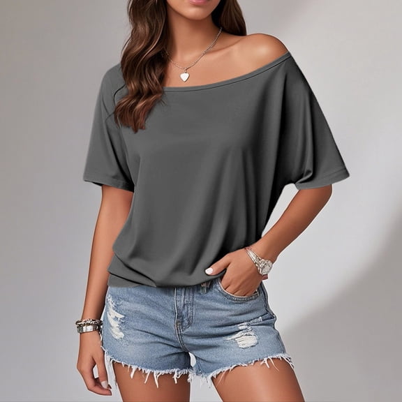 Hauaitttt Trendy Women's Off Shoulder T Shirt Casual Solid Top for Everyday Wear Comfortable Style for Spring and Summer Womens Summer T Shirts Tech Sleeve Turtle Tees G Sleeve Shirts for Women Dry