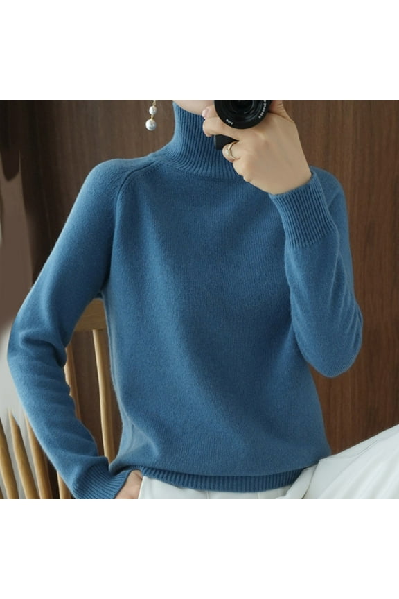 Turtleneck Sweater Women's Autumn and Winter New Thickened Korean Women's Solid Color Pullover Loose Knitted Long Sleeved Bottoming Shirt Women's Pullover Sweaters Long Sleeve Knit Sweaters