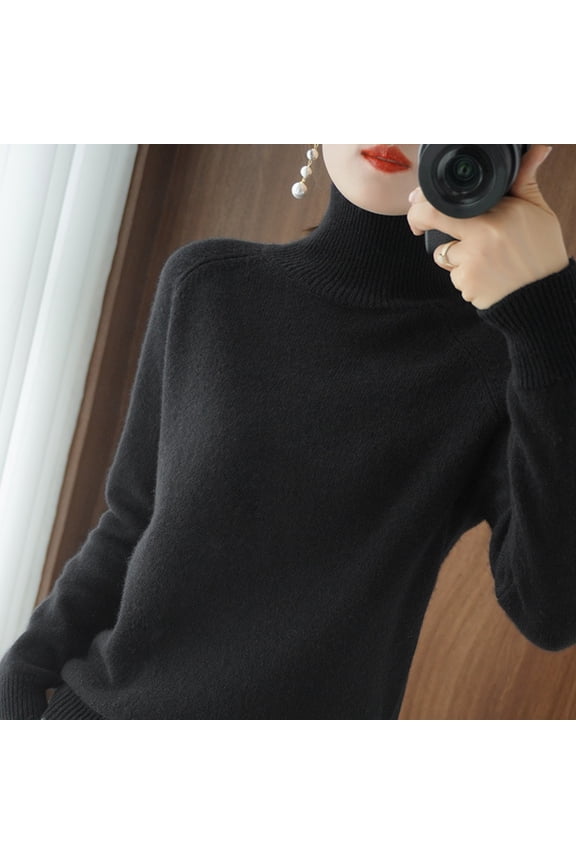 Turtleneck Sweater Women's Autumn and Winter New Thickened Korean Women's Solid Color Pullover Loose Knitted Long Sleeved Bottoming Shirt Women's Pullover Sweaters Long Sleeve Knit Sweaters