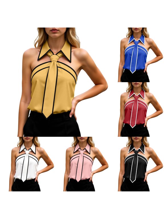 Unconventional Sleeveless Blouson Top for – Irregular Cut Shirt Collar Tee Bodice Modern Minimalist Design Lightweight Everyday Top Athletic Wear Tops for Women Athletic Short Sleeve Tops