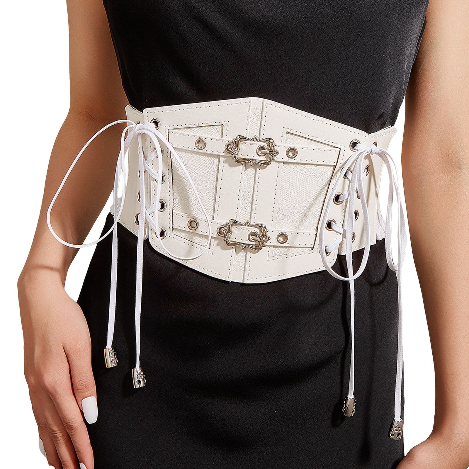 Wide belt for women, 28” Wide Stretch Belt with Circle Buckle - w.kleinberg main image 2
