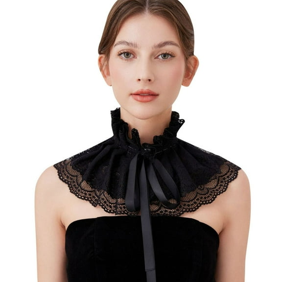 Hauaitttt Vintage Ruffled Lace Neck Collar French Elegant Double Layer Lace Shawl Stand up Collar Half Neck Colla Tops Rhinestone Top Half Shirts Layering plus Prairie Style Blouse Women Button Shirt