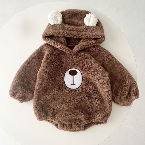 Hauaitttt Warm Winter Baby Boy Girl Clothes Bear Embroidery Hooded Romper Long Sleeve Bodysuit To Cute Bodysuits for Girls Sleeveless Bodysuits for Baby Girl 6m Baby Girl Pack of Baby Girl Bodysuits
