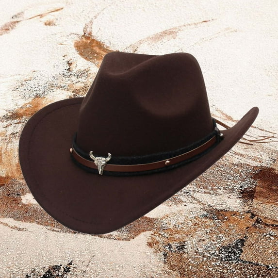 Hauaitttt Western Cowboy Style Hat Jazz Bowler Hat Cow Head Decoration Ethnic Style Hat Cowboys Hat for Women Wool Hats for Men Xmas Hats for Adults Outback Hat Hat Holster Plain Cowboy Hats for Men