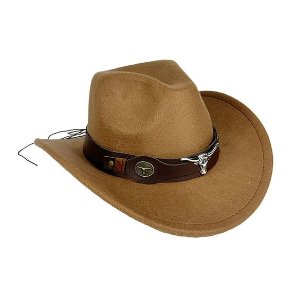 Hauaitttt Western Style Cowboy Hat with Cow Head Decoration Outdoor Outing Casual Style Sun Hat Oversized Hats for Men Cow Girl Hat for Women Pale Hat Hats for Boys Girls Cowboy Hat Toddler Foldable