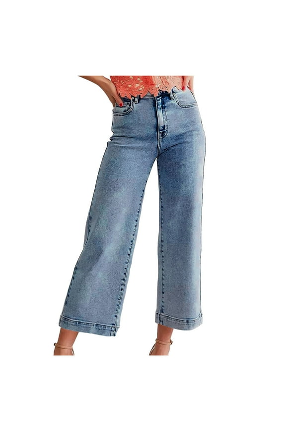 Wide Leg Jeans for Women High Waisted Flare Jeans Cropped Denim Pants Stretchy Baggy with Patch Pockets Jean Pants for Women Ripped Jean Pants for Women Lift Super Straight Temp Life