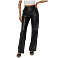 thumbnail image 1 of Hauaitttt and Winter Fashionable Women Leather PU Wide Leg Flared Black Leather Pants with Button Pockets Leather Jean Pants Leather Apparel Leather Lace up Pants for Women Muscles Catsuit Trouser, 1 of 8