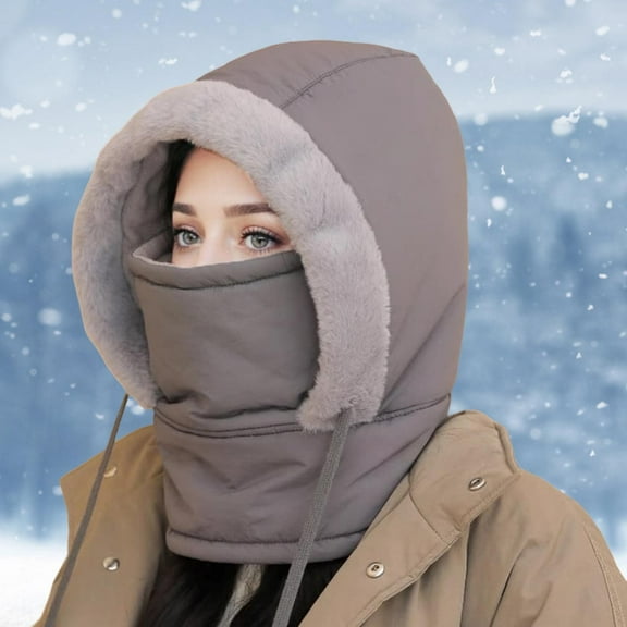 Hauaitttt Winter Hood Ski Hat for Women Men Thermal Hat Cap Scarf for Cold Weather Winter Head Gear Insulated Baseball Cap Men Trapper Winter Hats for Men Trapper Hat with Ear Cover over Ear Cap