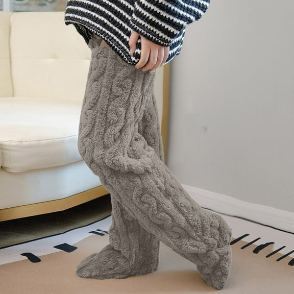 Hauaitttt Winter Warm Socking Leg Cover Home Knee Socks Thick Woolen Pants Leg Warmers Fashion Soft Stretch Socking Cute Thigh High Tights Ladies Fishnet Leggings with Lace Top Old School Stockings