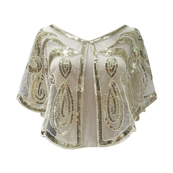 Hauaitttt Women 1920s Flapper Shawl Sequin Beaded Shawls and Wraps for Evening Dresses/Party/Wedding/Formal/Harlem Night Wrap Shawl with Sleeves Winter Wraps for Women Warm Oversized Scarf for Hair