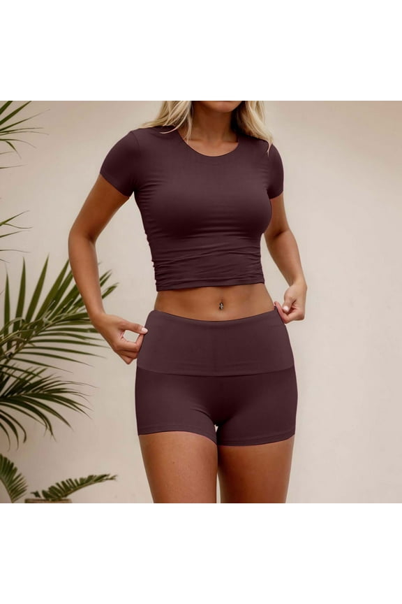 Women 2 Piece Casual Suit Pleated Short Sleeve Top and High Waisted Wide Leg Pants Tracksuit Set Cute Summer Clothes for Juniors Conservative Woman Bathing Bikini Suits Women Long Skirts