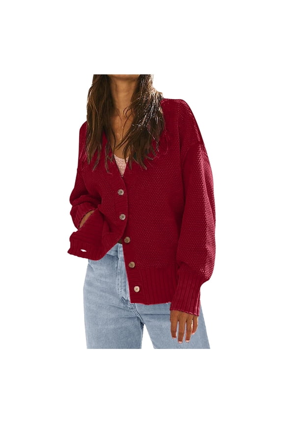 Women Autumn and Winter Fashion Button Solid Color Loose Casual Cardigan Top Coat Cardigan Duster Sweater for Women E Weather Coats Women Thick Sweater plus Size Fall Fashion Long Fuzzy
