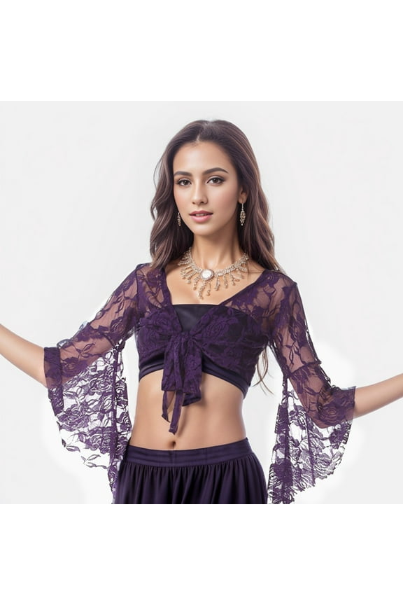 Women Belly Dance Lace Tops Floral Long Sleeve Wrap Carnival Top Woman Scarf Shawl Wrap for Women Petite Scarf with Sleeves for Women plus Size Glitter Sweaters for Women Evening Scarf
