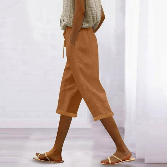 Hauaitttt Women Capri Pants High Waist Drawstring Pants Comfortable Soft Trousers Holiday Wear Beach Casual Pants Track Gear for Women Drawstring Casual Pants Women Womens Flax Pants Business Casual