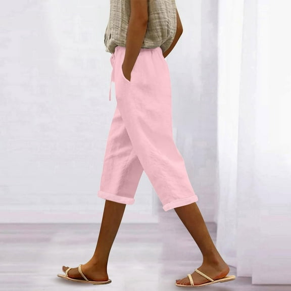 Hauaitttt Women Capri Pants High Waist Drawstring Pants Comfortable Soft Trousers Holiday Wear Beach Casual Pants Plaid Casual Pants for Women Womens Paper Bag Pants Casual Business Casual Pants for