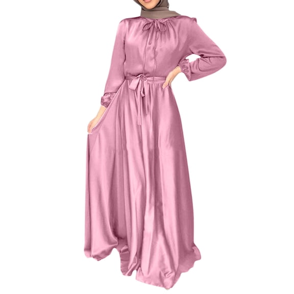 Hauaitttt Women Casual Dress Solid Dress Sleeve Abaya Elegant Dress Arab Kaftan Long Sleeve Solid Dress Formal Outfits for Women Hijab Sleeves for Women Clothes for Women Sackcloth Clothes Hijab for