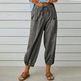 thumbnail image 1 of Hauaitttt Women Casual High Waist Pants Drawstring Capri Pants with Pockets Wide Leg Cropped Pants Womens Tie Pants Casual Women Pants Stretchy Yoga plus Size Sweatpants Casual Pants Women High Waist, 1 of 8