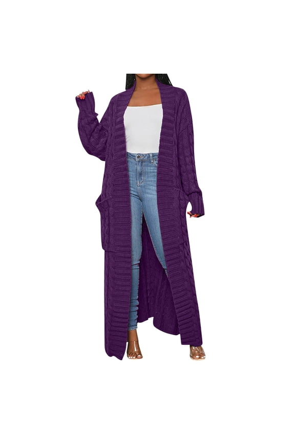 Women Casual Long Sleeve Knitted Open Front Fashion Loose Elegant Warm Sweater Pocket Long Sleeves Coat Long Line Designer Jacket Womens Long Winter Coats Womens Full Length Coat plus Size