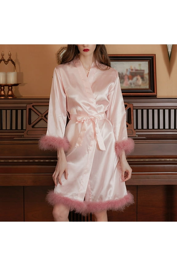 Women Casual Pajama Coat Cute Elegant Top Long Sleeve V Neck Solid Color Pajamas Wear Men Bathrobe Towel Women Bath Robe Dressing Gowns for Women Petite Long Women Robe with Pockets Long