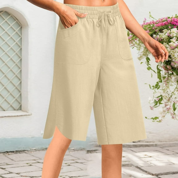 Hauaitttt Women Casual Pants for Everyday Relaxation and Summer Loose Fit Elastic Waist Capri with Pockets and Drawstring for Versatile Styling Straight Leg Womens Casual Plaid Leggings Stretchy