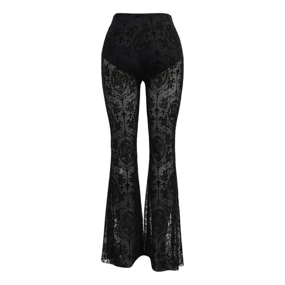Hauaitttt Women Casual Pants Flared Yoga Pants with Lace Cutout Design Comfortable Stretchy High Waist Long Pants for Vacation Club Party Night Out Daily Wear Womens Business Casual Pants Casual