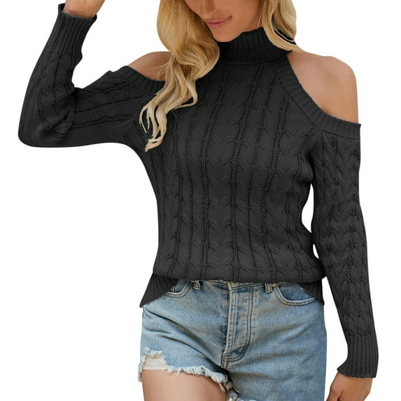 Hauaitttt Women Casual Semi Turtleneck Off Shoulder Solid Color Knit Pullover Sweater Sports Illustrated Sweatshirt Womens Soft Pullover Mens Big and Tall Sweatshirt Colla Sweaters for Women Women 's