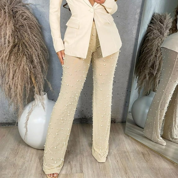 Hauaitttt Women Casual Solid Mesh Bead Wide Leg Bottom Pants with Bottom Pants plus Size Business Casual Pants for Women 2x Short Pants for Women Casual Summer Combo Dress Clothes for Women Business