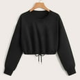 thumbnail image 1 of Hauaitttt Women Casual Solid Round Neck Long Sleeve Crop Top Sweatshirt Loose Strap Top Bunny Zip up Ladies Sweatshirt Tops Yoga Jacket Women Zip up Funnel Neck Sweatshirts Women Graphic Sweatshirt, 1 of 3