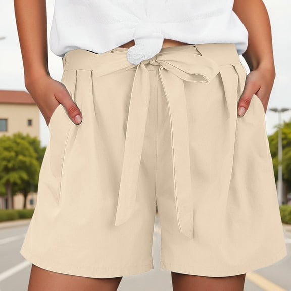 Hauaitttt Women Casual Summer Shorts with Tie Detail Comfortable Vacation Everyday Wear Trendy Short Pants for Women Womens Fall Clothes Business Casual Business Casual Clothes for Women plus Size