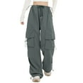 thumbnail image 1 of Hauaitttt Women Casual Sweatpants Relaxed Fit Baggy Clothes High Waist Drawstring Waist with Pockets Loose Cargo Joggers Pants Leather Pants Fancy Clothes for Teens Womens on Pants Casual Work Beach, 1 of 4