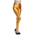 thumbnail image 1 of Hauaitttt Women Colorful Shiny Leather Leggings Metallic Finish Skinny Fit Cropped 9/10 Length for Fall Versatile Fashion Pants Work from Home Clothes Women Women Workout Leggings Business Clothes, 1 of 2