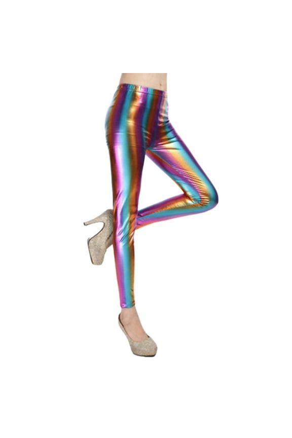 Women Colorful Shiny Leather Leggings Metallic Finish Skinny Fit Cropped 9/10 Length for Fall Versatile Fashion Pants plus Size Dressy Leggings for Women Comfy Clothes V Shaped Leggings