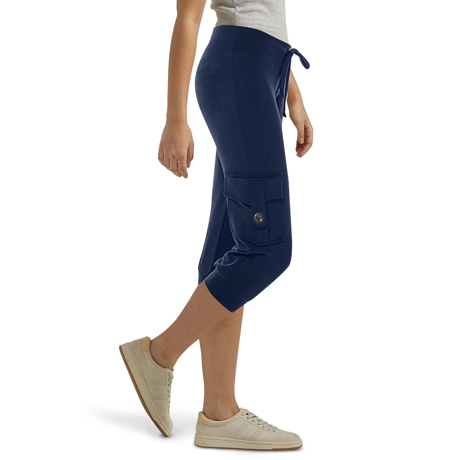 Women's Black Cotton Pants With Asymmetrical Buttoned Pockets For Autumn Elastic Waistband Comfort main image 0