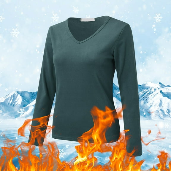 Hauaitttt Women Crew Neck Lined Thermal Thermal Underwear Slim Tops Long Sleeve Thermal Shirts Winter Tops Men Long Thermal Top Thermal under Shirt Neck Thermal Tops for Women Thermal Undershirt