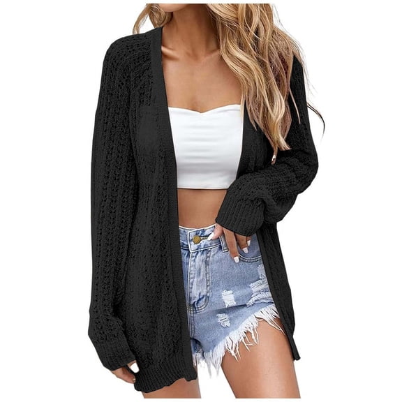Hauaitttt Women Crochet Lightweight Cardigan Cover up Open Front Long Sleeve Summer Cardigans Cardigan Sweater Thin Wool Coat Extra Long Winter Coats Long Fuzzy Coats for Women Coat Women plus Size