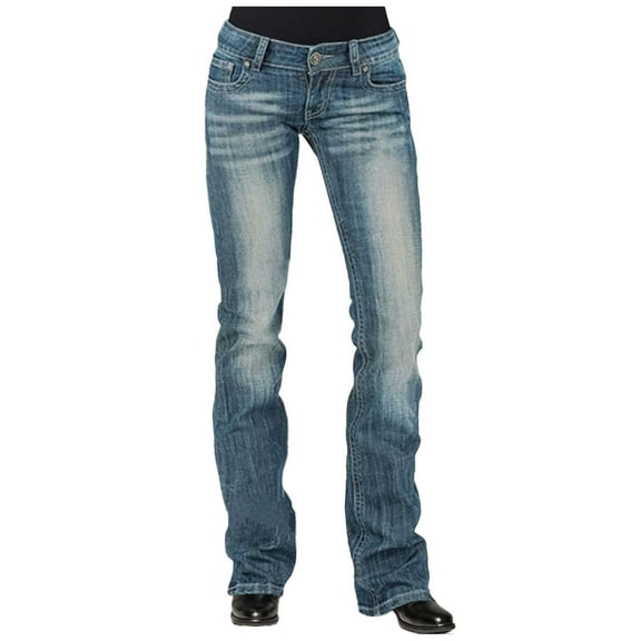 Hauaitttt Women Denim Jeans Stretch Mid Waisted Pants Button Straight Leg Jeans Skinny Fit Embroidered Trousers Women plus Size Pants Elastic Waist Jag Cords on Pants Woman Pants Size 14 Jean Pants