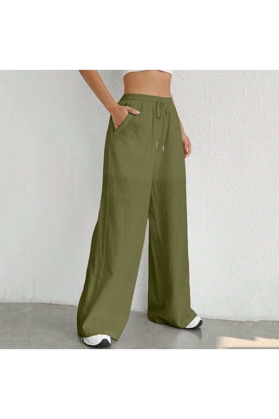 Women Drawstring Waist Wide Leg Pants High Waisted Wide Leg Pants Fashion Drawstring Elastic Trousers Comfy Straight Leg Long Pants with Pockets Sweatpants Women Athletic Maternity Women