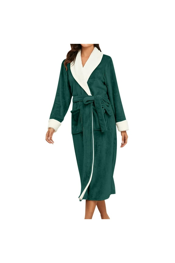 Women Fall/winter V Neck Solid Color Flannel Long Nightgown Japanese Silk Rope for Women Womens Robes Long Zipper Front Petite Robe with Hood Long Kimono Robes for Women plus Size plus